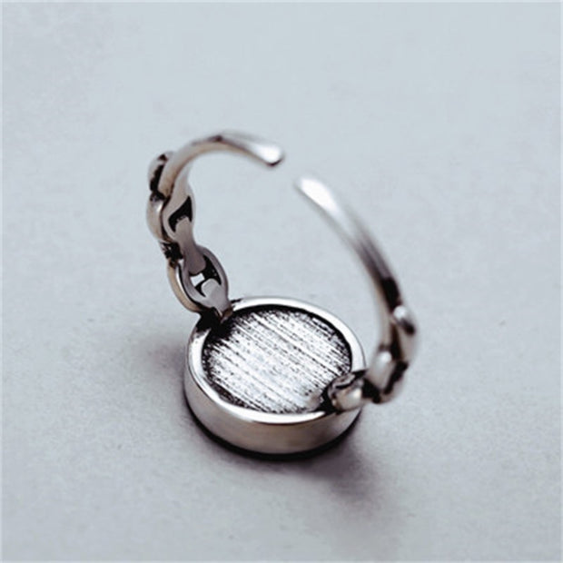 S925 Silver Black Dot Distressed Chain Ring