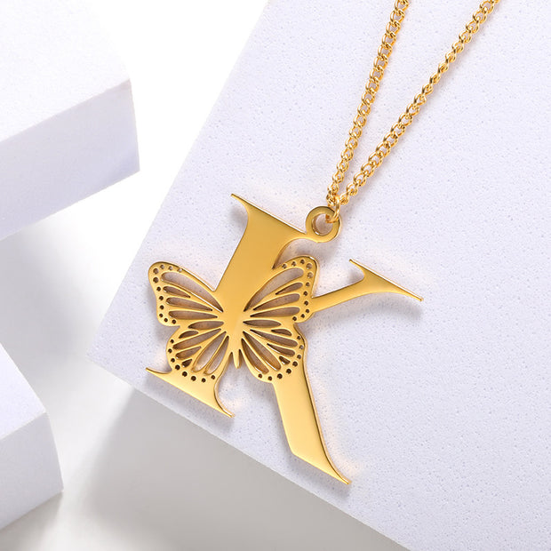 Butterfly Initial Pendant Necklace Jewelry & Watches