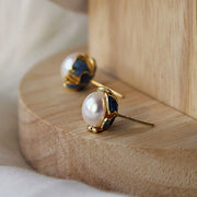 Antique Pearl Stud Earrings Silver - Modiniva LLC