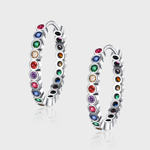 S925 Sterling Silver Circle Colorful Zircon Earrings