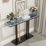 Stone Top Contemporary Console Table Easy Assembly Blue