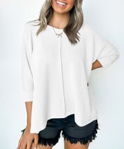 WaveStripe Batwing Blouse white Women's Clothing