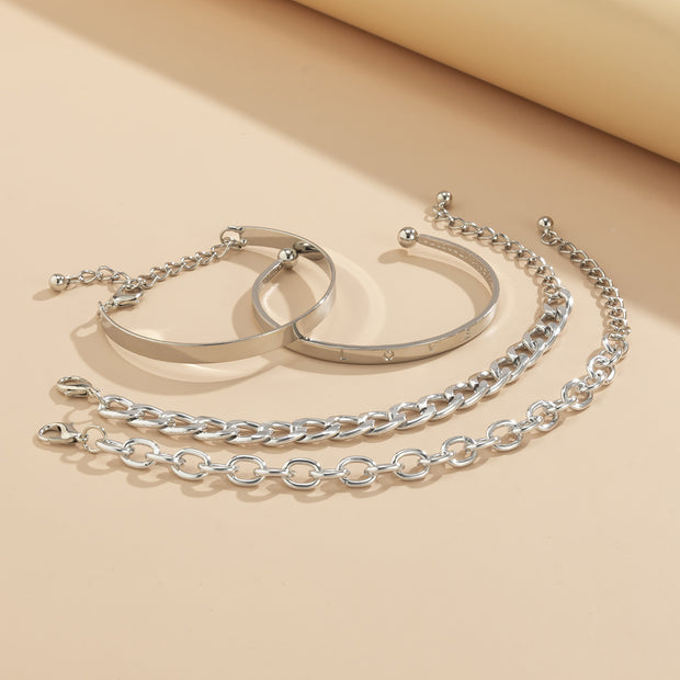 Simple And Smooth C-shaped Hollow Chain Bracelet Set - Modiniva LLC