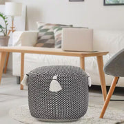 Handcrafted Geometric Ottoman Pouf with Tassels