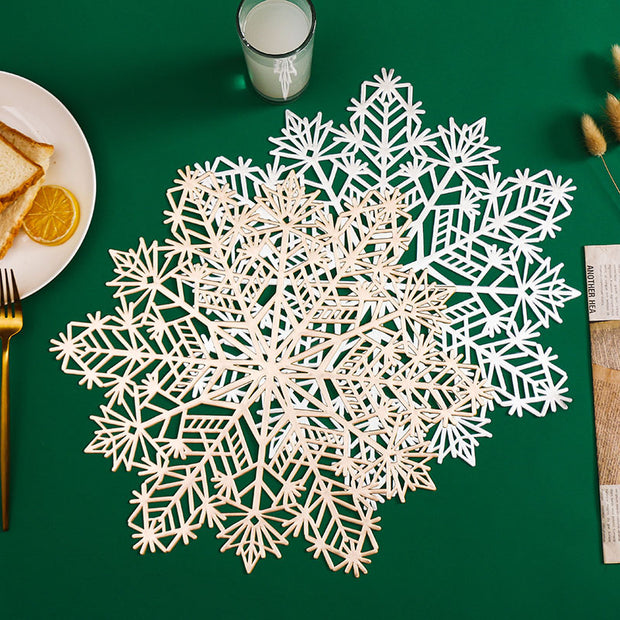 Table Mat Snowflake Bronzing PVC Placemat Hollow Insulation Coaster Pads Table Bowl Home Christmas Decor Heat Resistant - Modiniva LLC