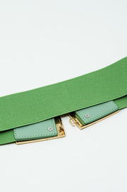 Green Elastic Belt With Squared Marbled Buckles