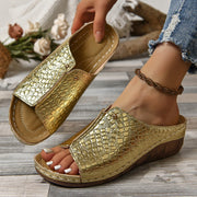 Fashion Crocodile-pattern Wedges Sandals Summer Outdoor Thick-soled Slippers Fish Mouth Shoes For Women Bags & Shoes