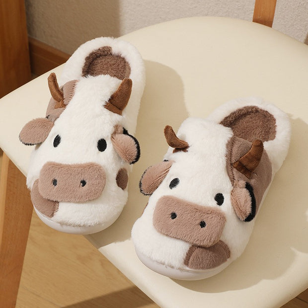 Cross-border large size cotton slippers winter new plush cotton slippers home indoor warm cotton slippers cow cartoon cotton slippers