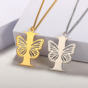 Butterfly Initial Pendant Necklace I Jewelry & Watches