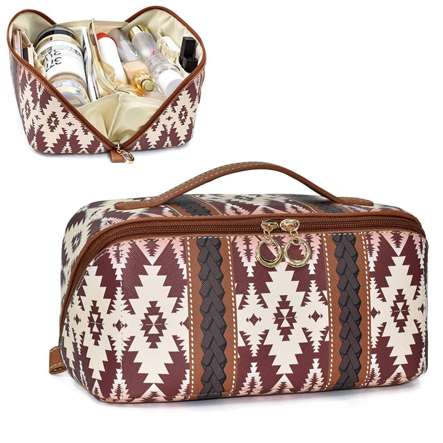 New Luxury Cube Cosmetic Bag Zipper Western Aztec Travel Makeup Bag Waterproof leather makeup pouch Large capacity