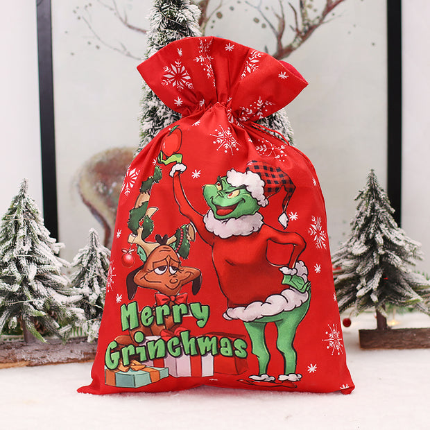 Large Christmas Stocking Candy Bags santa sacks Linen Christmas Gift Bag Drawstring Pocket Santa Claus Tote Bag - Modiniva LLC