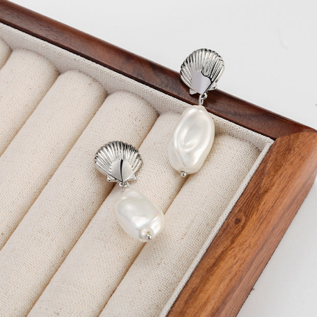 Shell Accent Baroque Pearl 18K Metallic Earrings - Modiniva LLC