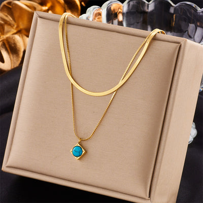 Gold Chain Aqua Green Trinket Necklace - Modiniva LLC