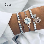 Geometric Creative Hollow Fringed Pine Stone Bracelet Four-piece White 2pcs test