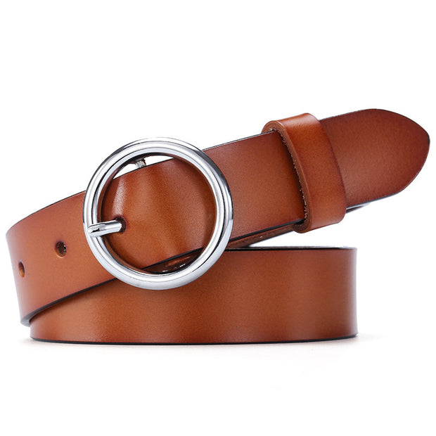 Round Buckle Belt Women Leather Korean Version Belt