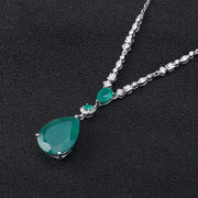 Natural Stone Green Agate Evening Pendant Necklace