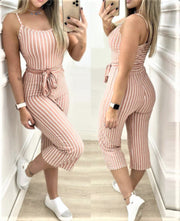 Cropped Jumpsuit With Striped Straps