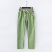 Stylish women linen pants made from a hemp-linen blend, featuring a cropped fit, breathable fabric, and soft cotton lining for ultimate comfort.