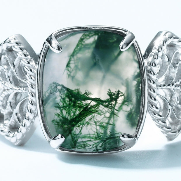 Silver Green Moss Agate Ring