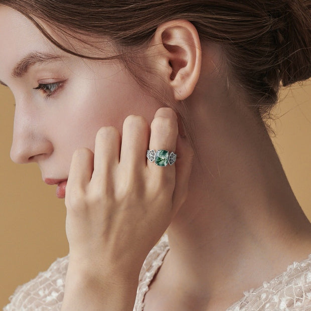 Silver Green Moss Agate Ring