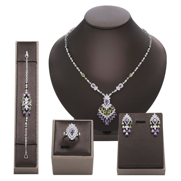 Zirconium Necklace Earrings 4-piece Set