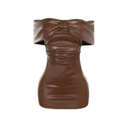 Summer Slim-fit Bow Leather Dress Women - Modiniva LLC