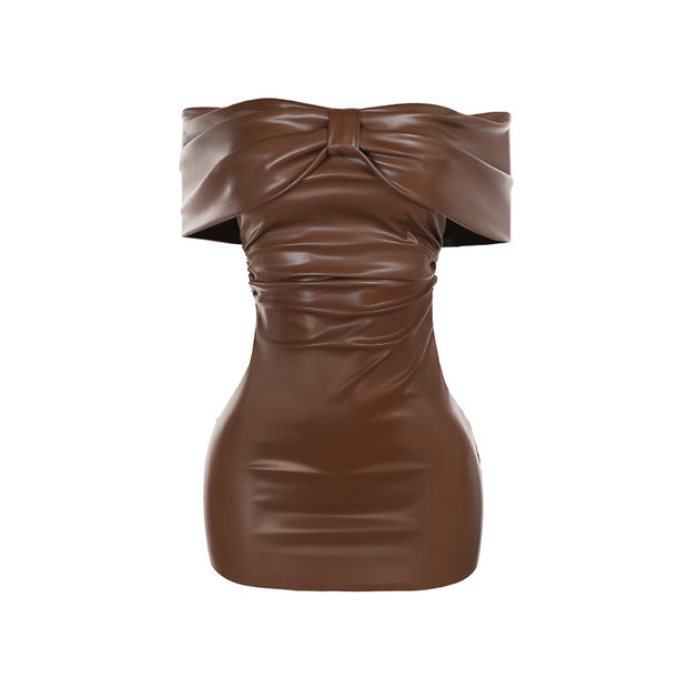 Summer Slim-fit Bow Leather Dress Women - Modiniva LLC