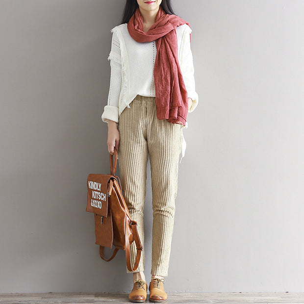 Large Size Women's Loose Corduroy Pants Apricot color Bags & Shoes