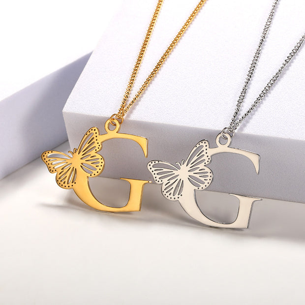 Butterfly Initial Pendant Necklace G Jewelry & Watches