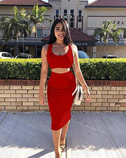 Effortless Summer Style: Bodycon Tank Top and Midi Skirt Set - Modiniva LLC