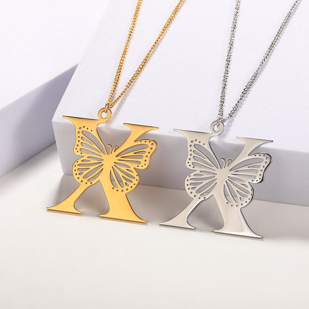 Butterfly Initial Pendant Necklace X Jewelry & Watches