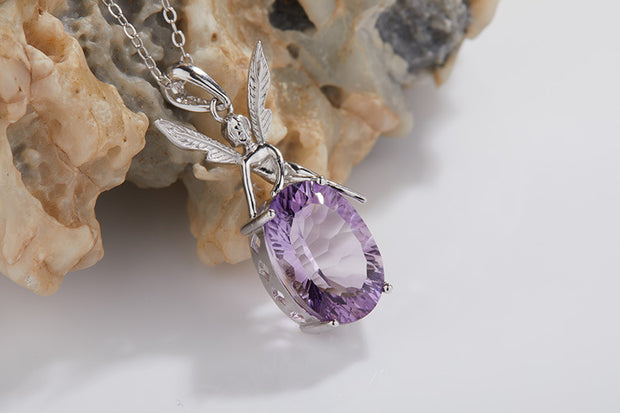 S925 Silver Inlaid Natural Amethyst Necklace