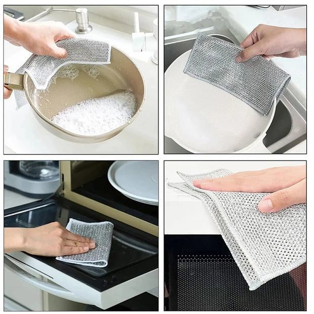 Rust Removal Cleaning Cloth Kitchen Magic Dishwashing Towel Metal Steel Wire Cleaning Rag Microwave Stove Clean Tools Dish Cloth Home, Pets, Appliance