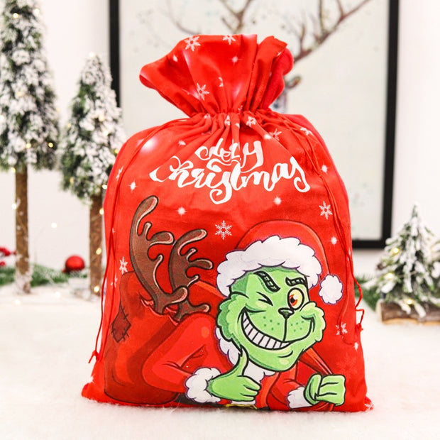 Large Christmas Stocking Candy Bags santa sacks Linen Christmas Gift Bag Drawstring Pocket Santa Claus Tote Bag - Modiniva LLC