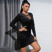 Velvet Rhinestone Luxury Mesh Dress - Modiniva LLC