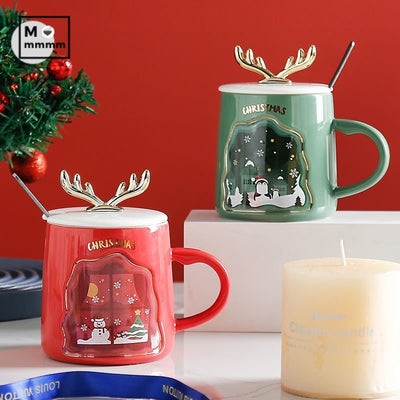 Drinkware Christmas Mugs Coffee Cups Ceramic Merry Christmas Cups With Spoon Christmas Gifts For Coffee Cup Mug Handgrip Cup Bags & Shoes