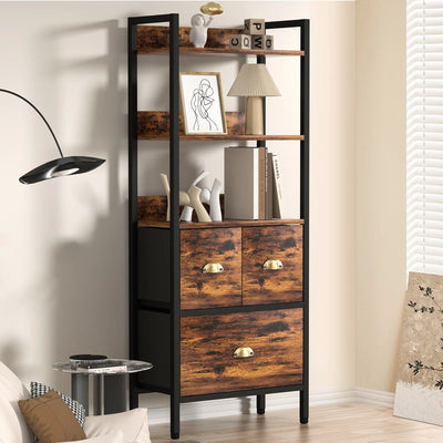 Rustic Brown 5-Tier Bookcase: Style & Storage - Modiniva LLC