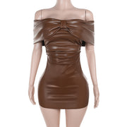 Summer Slim-fit Bow Leather Dress Women - Modiniva LLC