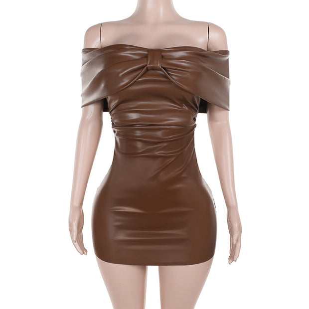 Summer Slim-fit Bow Leather Dress Women - Modiniva LLC