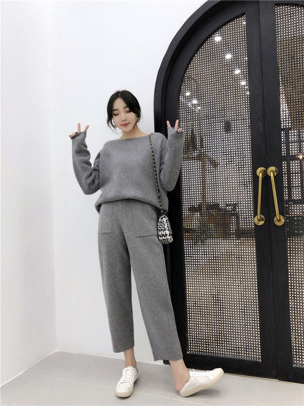 Thin Casual Knit Pants Suit