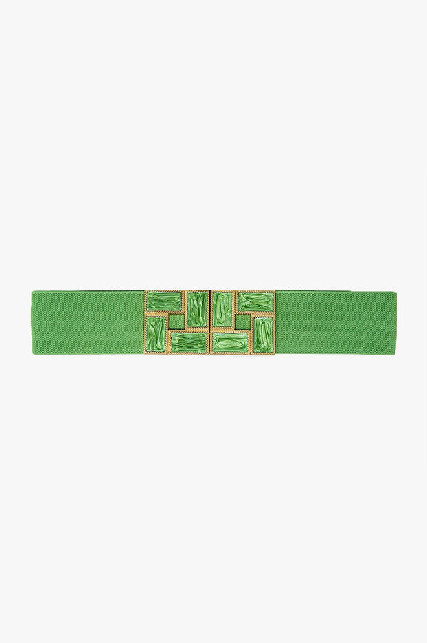 Green Elastic Belt With Squared Marbled Buckles