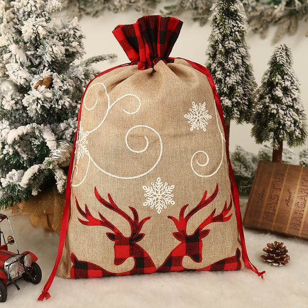 Large Christmas Stocking Candy Bags santa sacks Linen Christmas Gift Bag Drawstring Pocket Santa Claus Tote Bag - Modiniva LLC