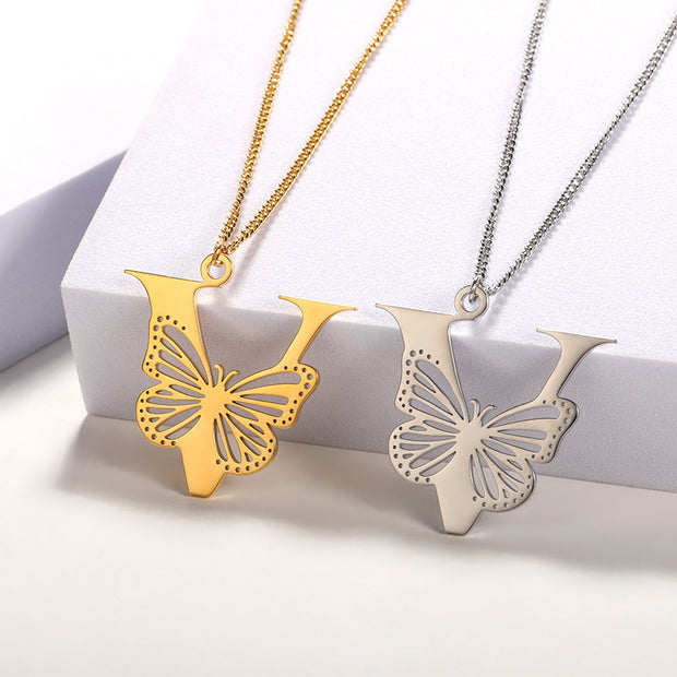 Butterfly Initial Pendant Necklace V Jewelry & Watches