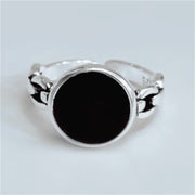 S925 Silver Black Dot Distressed Chain Ring