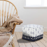 Nordic Navy Blue/Ivory Ornamental Pouf Ottoman - Modiniva LLC