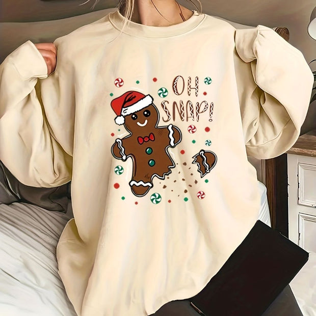 Cute Gingerbread Man Printed Christmas Casual Women's Ho odie