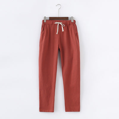 Stylish women linen pants made from a hemp-linen blend, featuring a cropped fit, breathable fabric, and soft cotton lining for ultimate comfort.