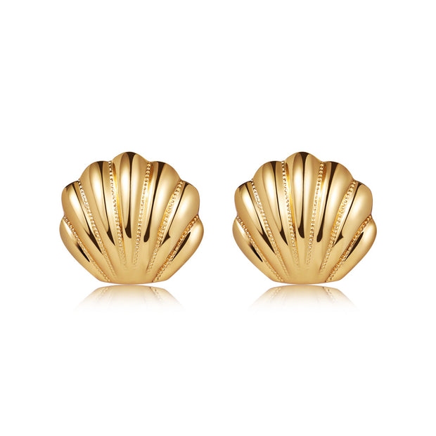 Vintage Chic: French Matte Metal Shell Earrings