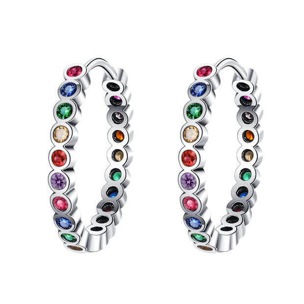 S925 Sterling Silver Circle Colorful Zircon Earrings