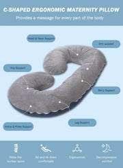 Pregnancy Body Pillow with Velvet Cover, C-Shaped Blue/Grey